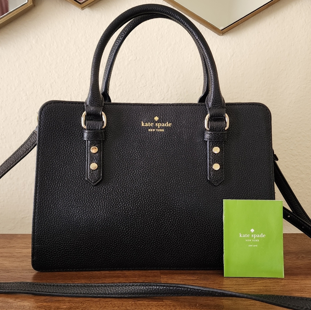 kate spade Black Pebbled Leather Satchel with Gold Hardware